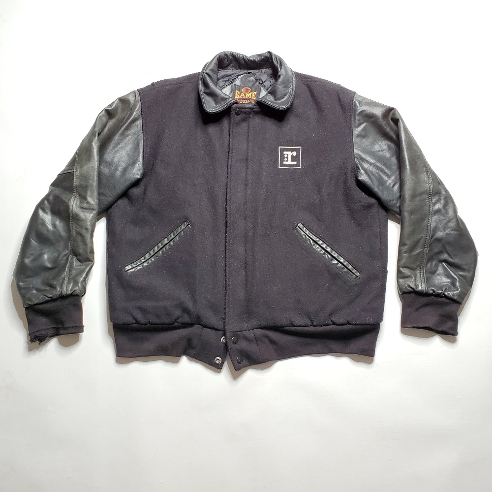 Game Sportswear Black Wool Leather Varsity Coat